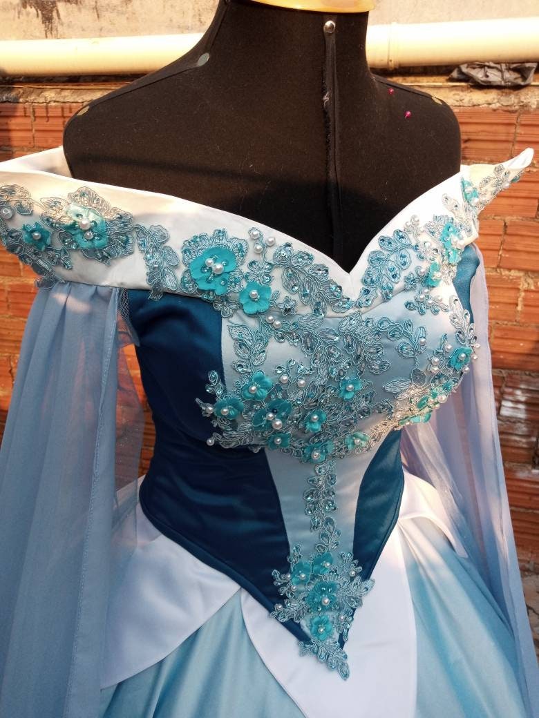Sleeping Beauty princess hoopskirt Cosplay Aurora Blue dress costume a