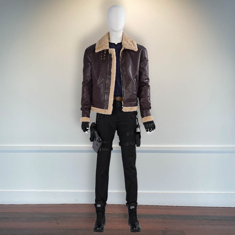 Veste Bomber En Cuir Véritable Cosplay Leon Kennedy Resident Evil 4 Remake - Taille XS à 5XL