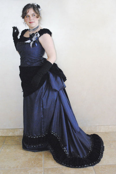 1890s Steampunk Opera Evening Ball gown with train and flowers CUSTOM Victorian Bustle