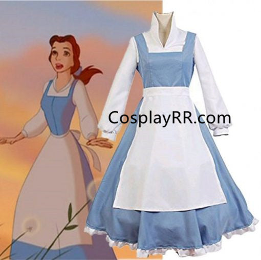 belle blue dress cartoon costume for adults plus size – Cosplayrr Cute A Line V fabric_crepe Linen/Length:With train