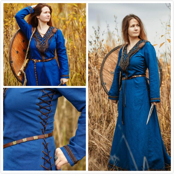 Medieval Dress Renaissance dress viking dress Medieval Fantasy Blue Linen Dress “Lagertha” Long Dress Women's Dress