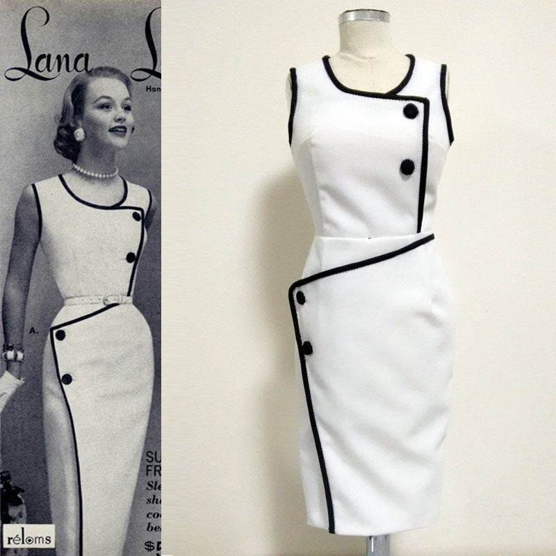 White Dress Custom dress Hollywood Glamour Tailored Dress Work dress Vintage 50s 1950s dress Pencil dress Rockabilly Madmen