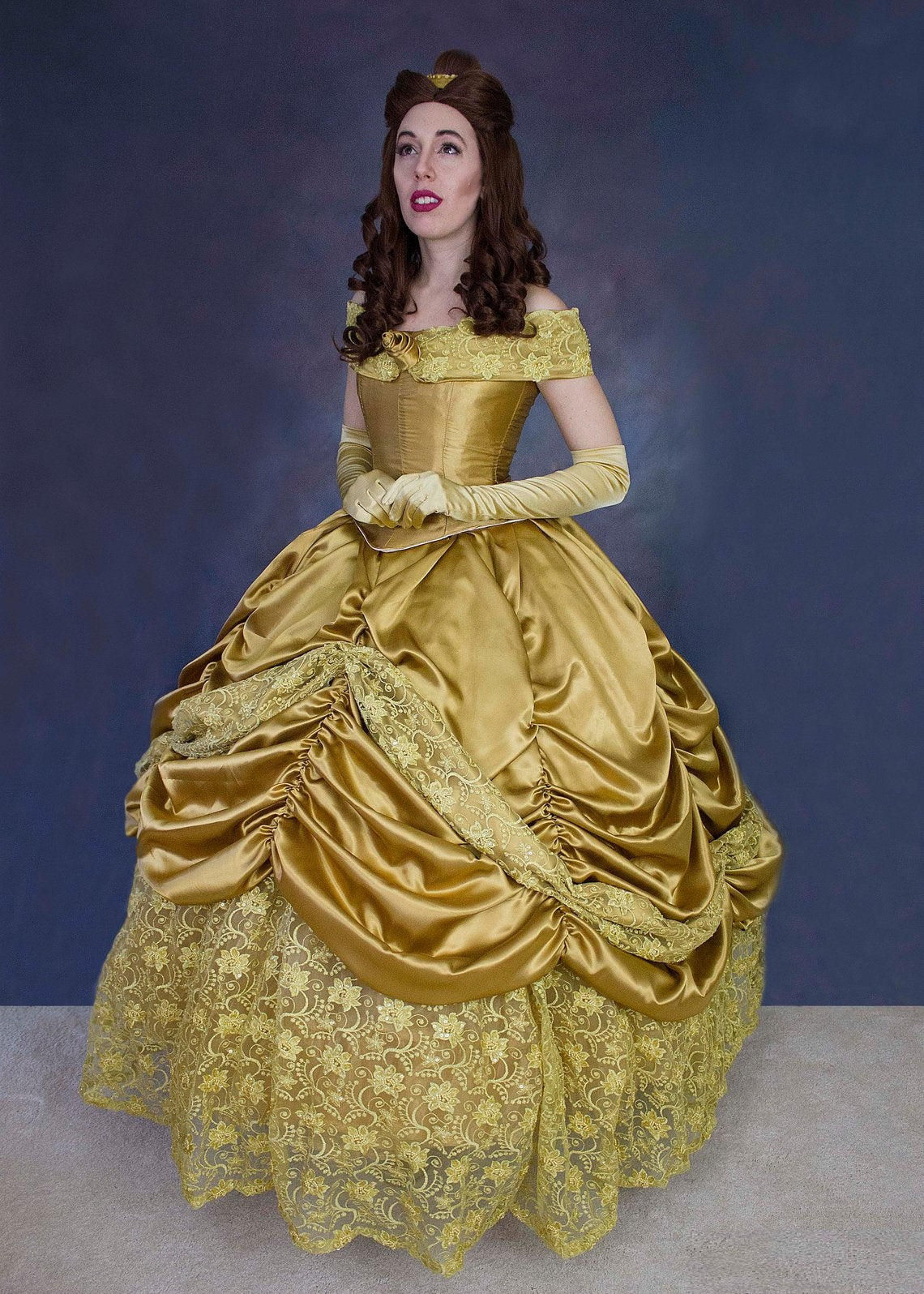 slim fit dress slacks Princess Belle Ball gown golden Dress – MJcostume main image 1