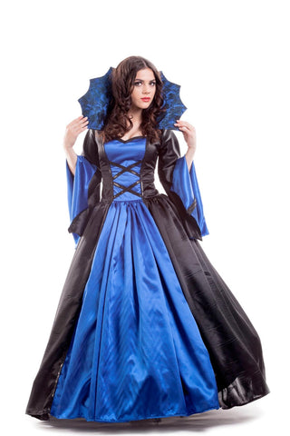 An elegant blue and black satin vampire costume dress perfect for Halloween or any costume party Vampire Queen women's costume XS size 2