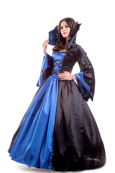 An elegant blue and black satin vampire costume dress perfect for Halloween or any costume party Vampire Queen women's costume XS size 2