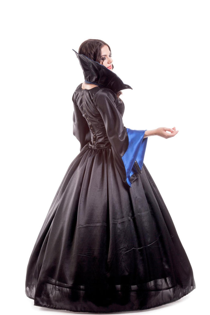 blue vampire dress Navy Blue Victorian Gothic Vampire Baroque Gown Unique Haute Couture Wedding Ball Masquerade Satin Lace Embroidered Tattered Dress Halloween