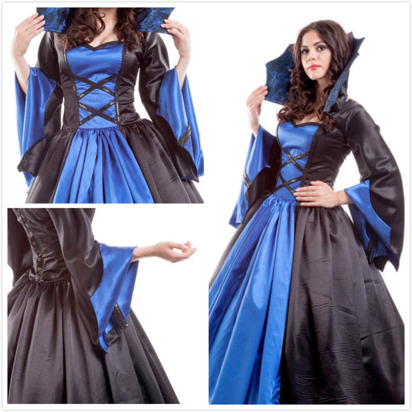Made to Order An elegant blue and black satin vampire dress perfect for Halloween or a costume party Women's Costume Vampire Queen