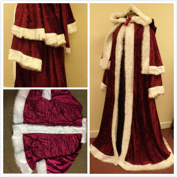 Victorian Santa Xmas Robe with jacket and trousers Maroon crushed velvet St Nicholas Father Christmas
