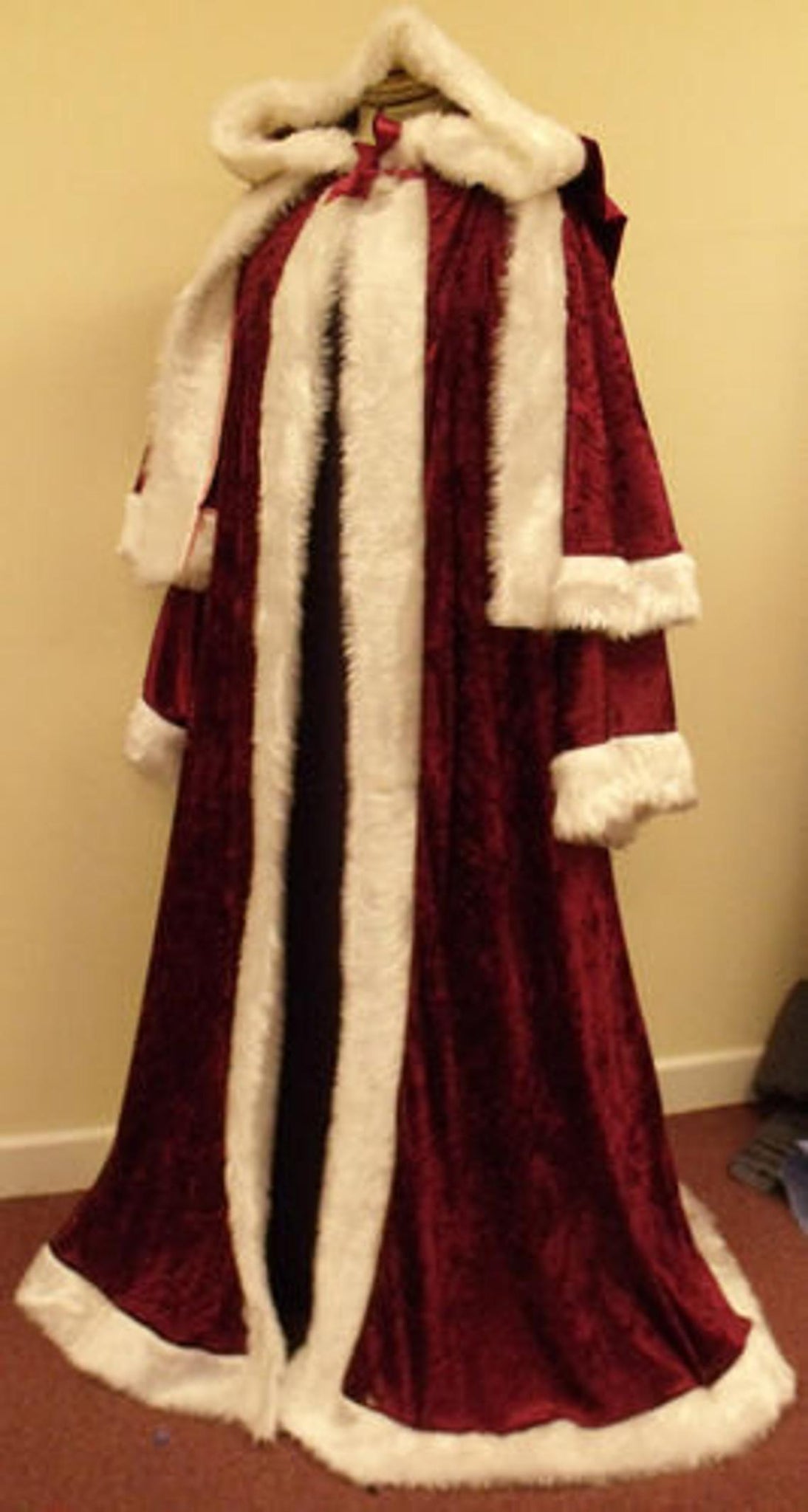 Victorian Santa Xmas Robe with jacket and trousers Maroon crushed velvet St Nicholas Father Christmas