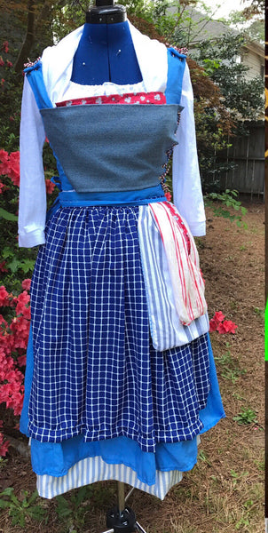 Costume Cosplay inspired by Live Action Belle Beauty and the Beast Movie Adult Blue Peasant Village Dress