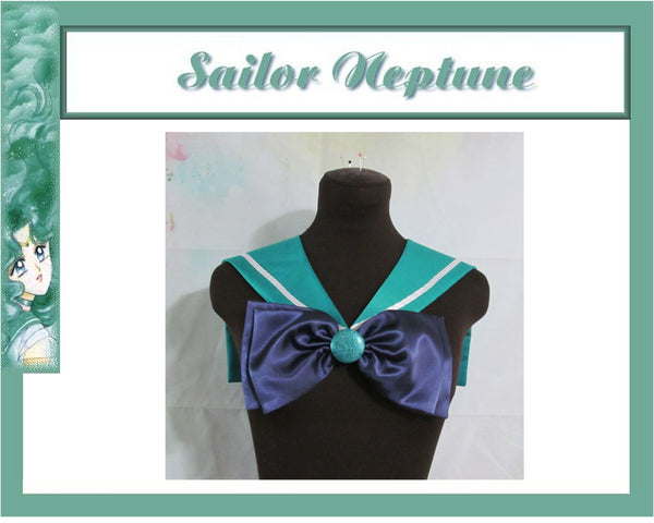 Cosplay Costume Anime Accessory Teal Collar Navy Bow Fuku Adult Size Sailor Neptune Collar and Bows Accessory ONLY Moon Scout
