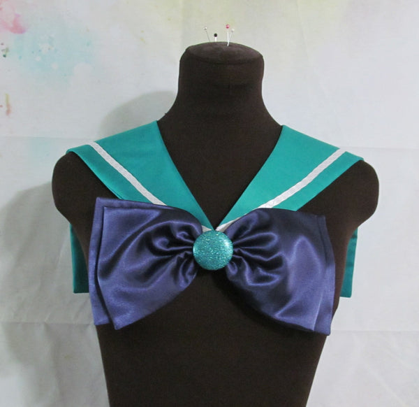 Cosplay Costume Anime Accessory Teal Collar Navy Bow Fuku Adult Size Sailor Neptune Collar and Bows Accessory ONLY Moon Scout