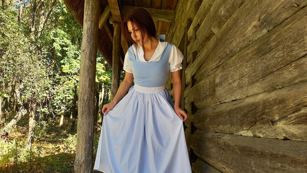 Cosplay Beauty and the Beast eHalloween Costume Cosplay Costume Adult blue dress Belle with short sleeves Dress in the Bavarian style