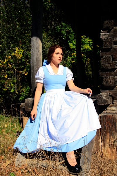 Cosplay Beauty and the Beast eHalloween Costume Cosplay Costume Adult blue dress Belle with short sleeves Dress in the Bavarian style
