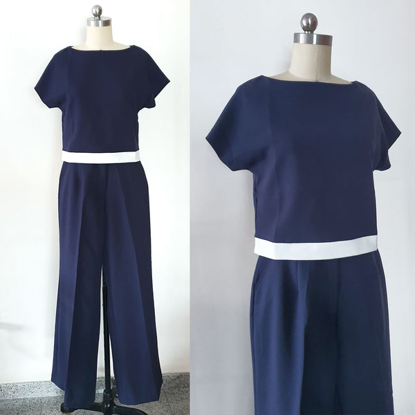 Custom jumpsuit Wide leg jumpsuit Womens jumpsuit Formal jumpsuit Amal Clooney Inspired blue Pants Suit Navy blue Jumpsuit