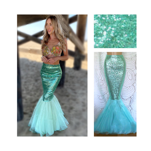 Tail skirt Halloween costume Aqua blue sequin mermaid
