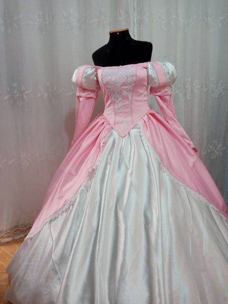 Little mermaid+hoopskirt Ariel pink dress Cosplay costume princess