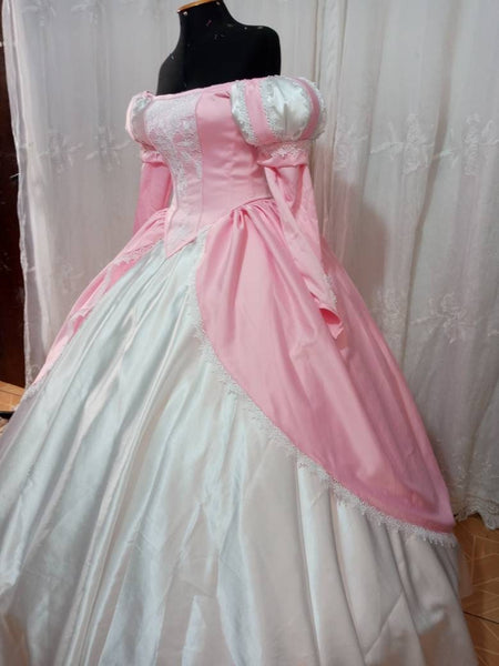 Little mermaid+hoopskirt Ariel pink dress Cosplay costume princess