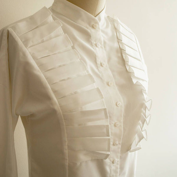 White pleated Shirt 1950s blouse Roman Holiday Custom made blouse Gift for her Audrey Hepburn blouse White Ruffle Blouse Women shirt