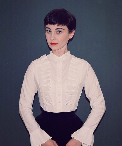 White pleated Shirt 1950s blouse Roman Holiday Custom made blouse Gift for her Audrey Hepburn blouse White Ruffle Blouse Women shirt