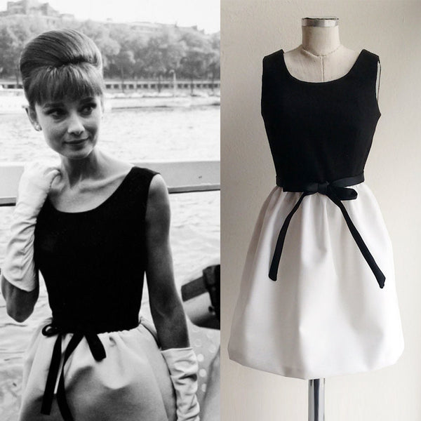 1950s Black and White Dress wedding guest dress Custom made Audrey Hepburn inspired dress Audrey hepburn style Ballerina short gown