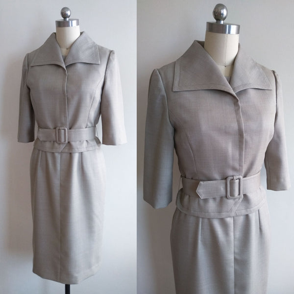 1960's Vintage style dress Custom made dress Formal Dress Sheath Dress Workdress Audrey Hepburn Dress Set 60s Beige Dress suit