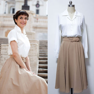 Vintage 50s skirt Swing skirt with belt 1950's movie Princess Ann Custom made skirt Audrey Hepburn skirt Roman Holiday Circular Skirt