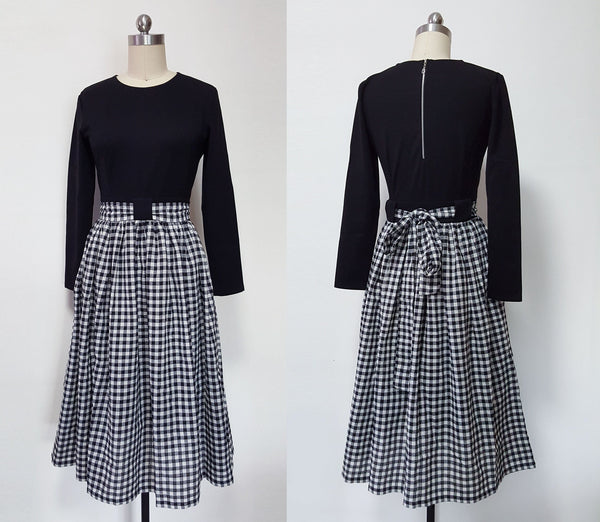 Audrey hepburn style long sleeve gingham check Dress for fall vintage 50s 1950's Custom Made Dress Audrey Hepburn vintage check dress