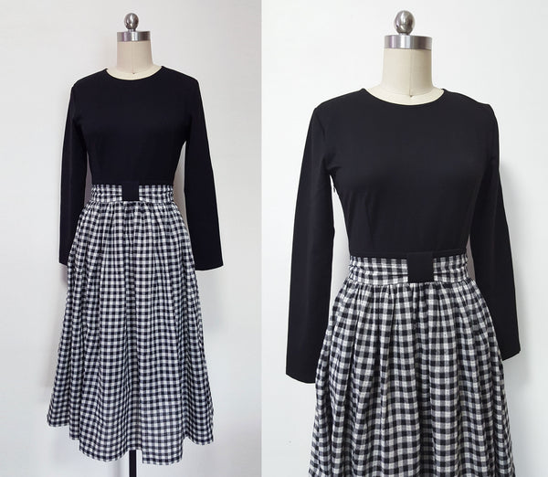 Audrey hepburn style long sleeve gingham check Dress for fall vintage 50s 1950's Custom Made Dress Audrey Hepburn vintage check dress