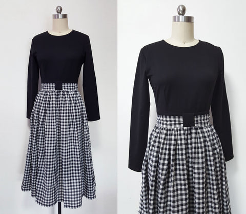 Audrey hepburn style long sleeve gingham check Dress for fall vintage 50s 1950's Custom Made Dress Audrey Hepburn vintage check dress