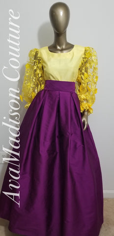 Separate Sash Pockets Womens Handmade AvaMay Silk Taffeta Box Pleated Ball Gown Skirt
