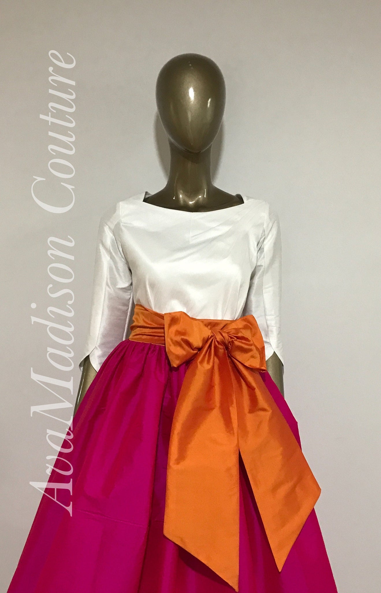 Petticoat Contrast Sash Waistband Pockets Womens Handmade Other Colors available AvaRae MIDI Skirt in Fine Indian Silk Taffeta Skirt