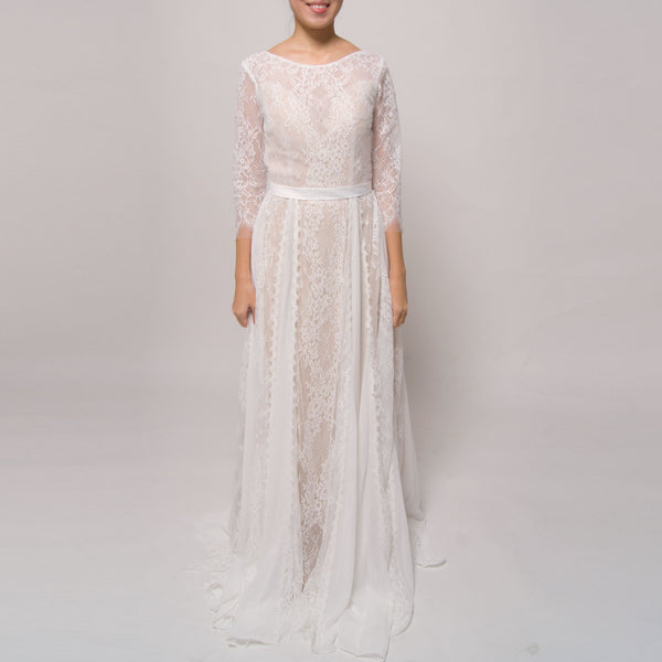 Bohemian lace wedding Vintage Wedding Custom made to fit Backless Lace wedding dress Long sleeve lace wedding dress boho wedding gown
