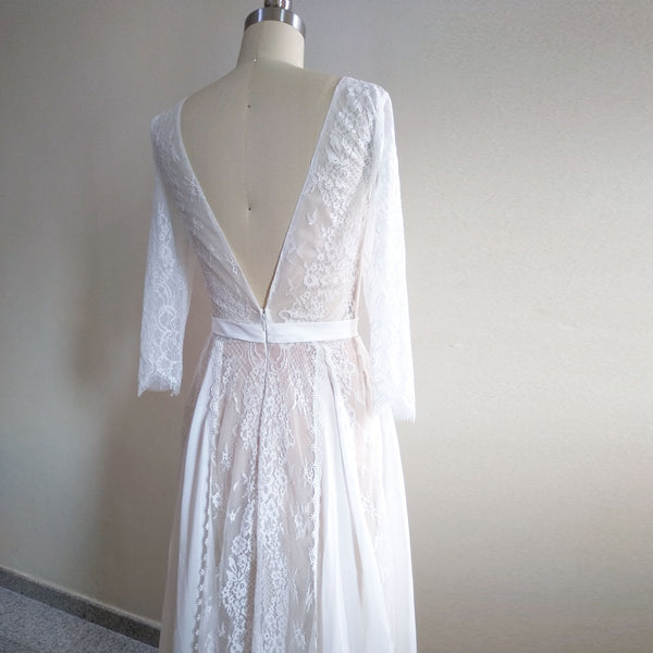 Bohemian lace wedding Vintage Wedding Custom made to fit Backless Lace wedding dress Long sleeve lace wedding dress boho wedding gown