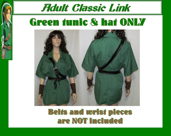 No Belts Tunic Cosplay Costume Adult Men's Women's XS S M L XL Basic Link Legend of Zelda Green Tunic and Hat ONLY