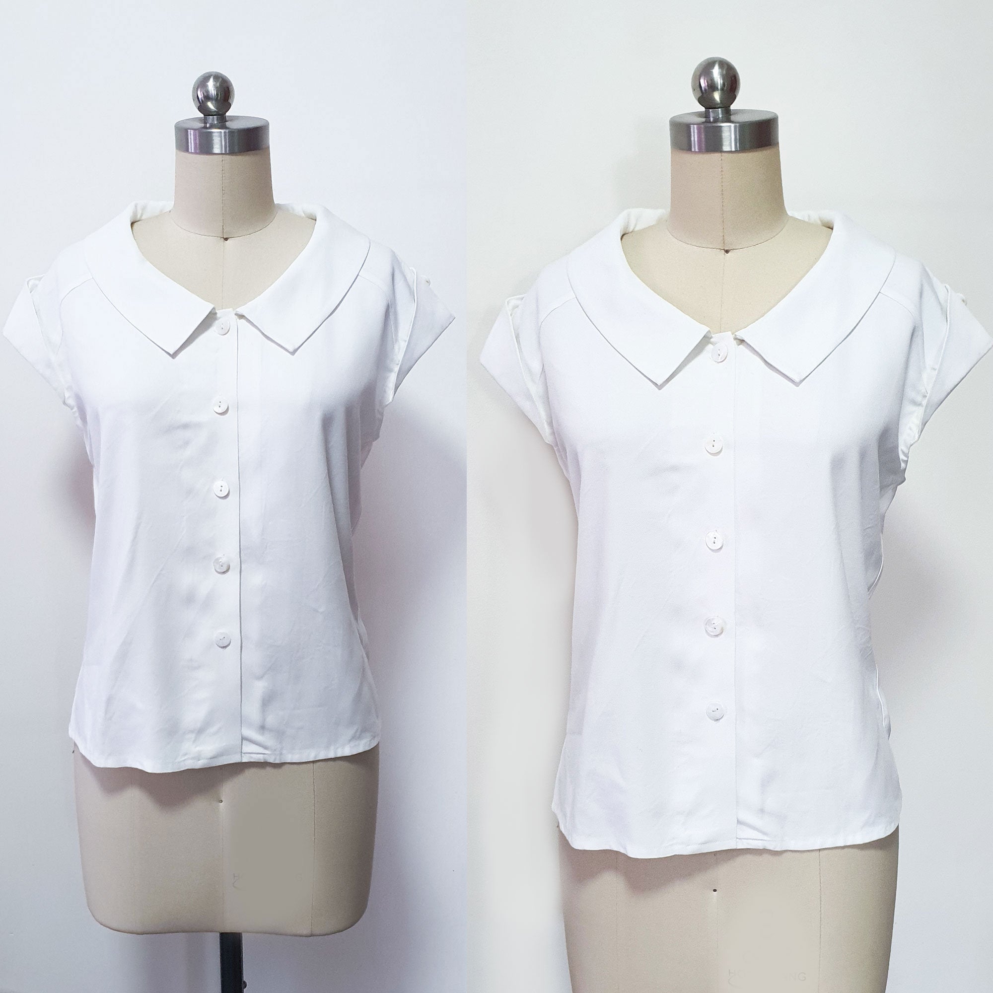 Gambit blouse white summer vintage 1960s top preppy shirt Custom Made Beth Harmon inspired blouse Vintage 60s inspired blouse