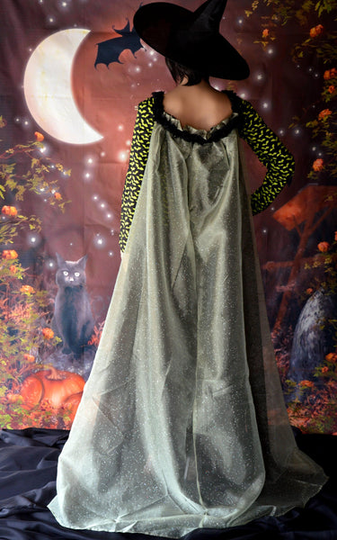 Black Gothic Witch bats Woman Girl Handmade Dress with cape Carnival Costume
