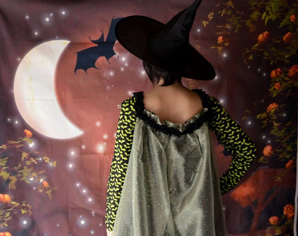 Black Gothic Witch bats Woman Girl Handmade Dress with cape Carnival Costume