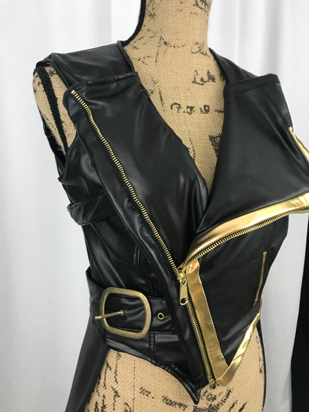 Coat Cosplay Costume Adult Black and Gold Motorcycle Jacket