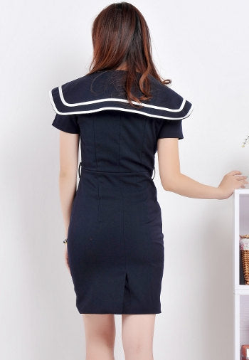 Vintage style sailor Dress Navy Blue Gossip Girl custom Blair Waldorf Sailor Dress 1950s inspired oversized collar Nautical Dress