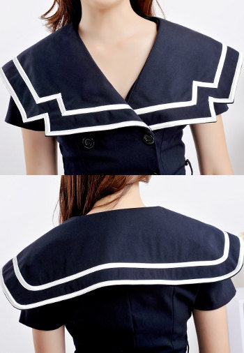 Vintage style sailor Dress Navy Blue Gossip Girl custom Blair Waldorf Sailor Dress 1950s inspired oversized collar Nautical Dress