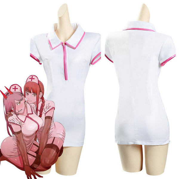 Makima Wig Sexy Nurse's uniform Outfit from Chainsaw Man Blood Fiend Power Nurse Cosplay Costume