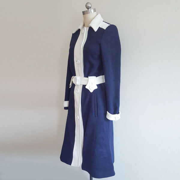 Blue and White Coat Wool Coat Winter coat Celebrity Coat Custom made coat Amal Clooney Vintage Coat Inspired 1960s Coat