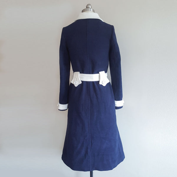 Blue and White Coat Wool Coat Winter coat Celebrity Coat Custom made coat Amal Clooney Vintage Coat Inspired 1960s Coat