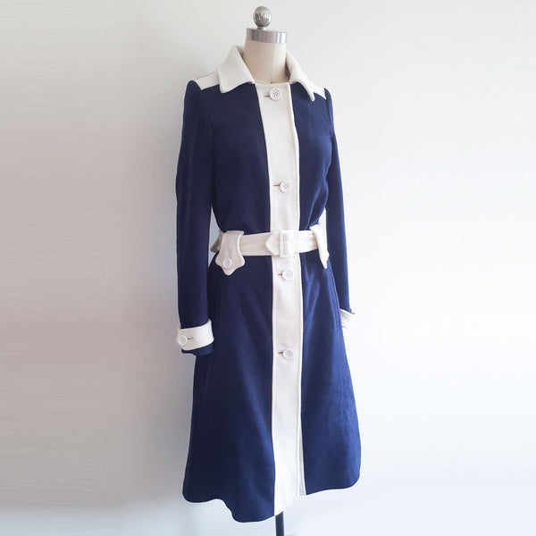 Blue and White Coat Wool Coat Winter coat Celebrity Coat Custom made coat Amal Clooney Vintage Coat Inspired 1960s Coat