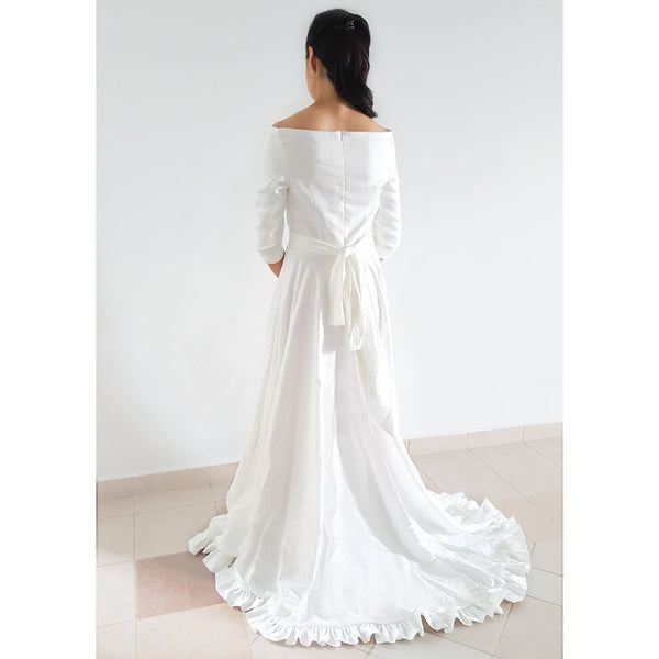 Off shoulder wedding gown long sleeve wedding dress classy bridal gown simple gown Boat neck wedding dress Meghan Markle Wedding dress