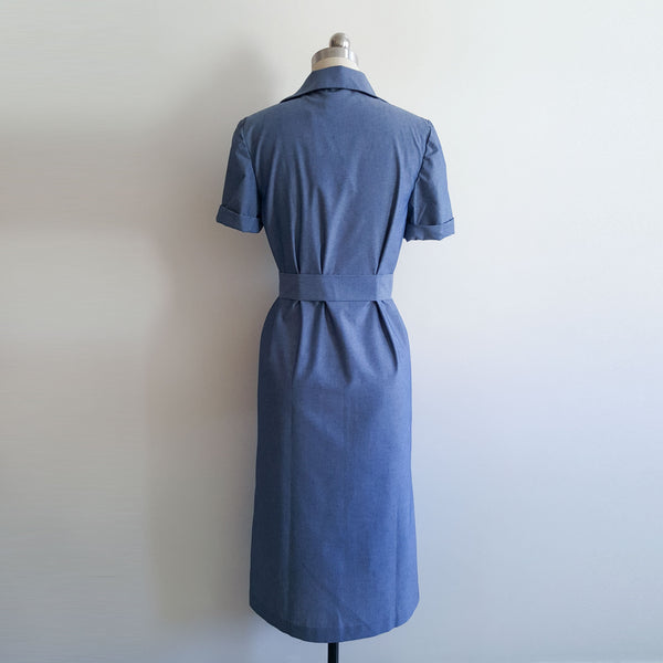 God created woman Vintage 50s Blue Shirt Dress Hollywood Glamour Tailored Dress movie Bridget Bardot chambray shirt dress denim dress