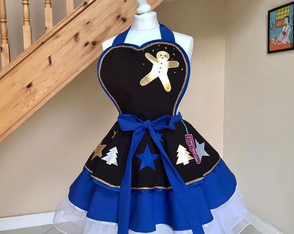 Festive Brown and Royal Blue Christmas Apron Cosplay Costume