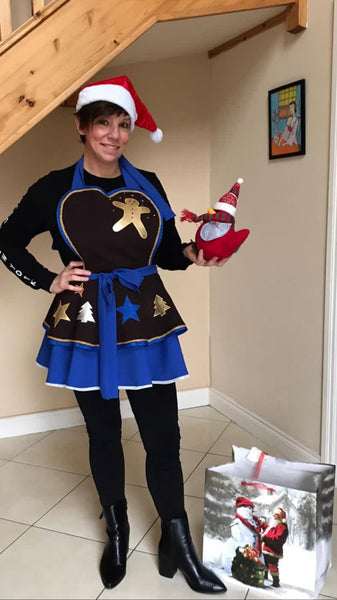 Festive Brown and Royal Blue Christmas Apron Cosplay Costume