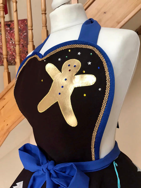 Festive Brown and Royal Blue Christmas Apron Cosplay Costume
